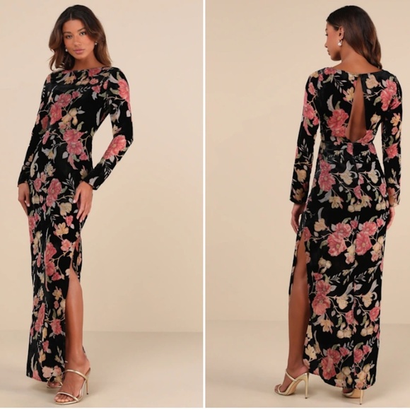 LULU's Flirty Floral Elegant Wedding Formal Event Sexy Sophisticated Maxi Dress - Picture 5 of 6